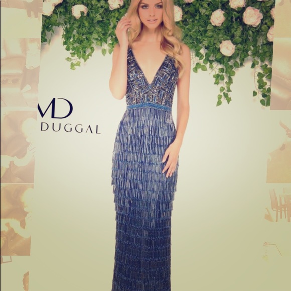 mac duggal fringe dress